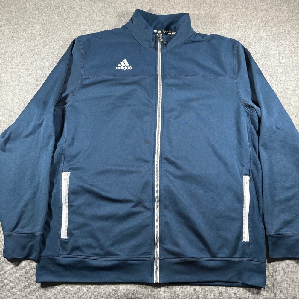 Adidas Track Jacket Mens XL Navy Climalite Full Zip Mock Neck White Trim